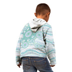 Australian Indigenous Aboriginal Art Kid Hoodie Vivid Pastel Teal Green