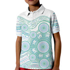 Australian Indigenous Aboriginal Art Kid Polo Shirt Vivid Pastel Teal Green