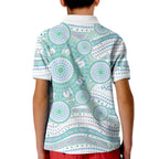Australian Indigenous Aboriginal Art Kid Polo Shirt Vivid Pastel Teal Green