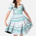 Australian Indigenous Aboriginal Art Kid Short Sleeve Dress Vivid Pastel Teal Green