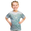 Australian Indigenous Aboriginal Art Kid T Shirt Vivid Pastel Teal Green