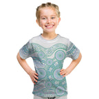 Australian Indigenous Aboriginal Art Kid T Shirt Vivid Pastel Teal Green