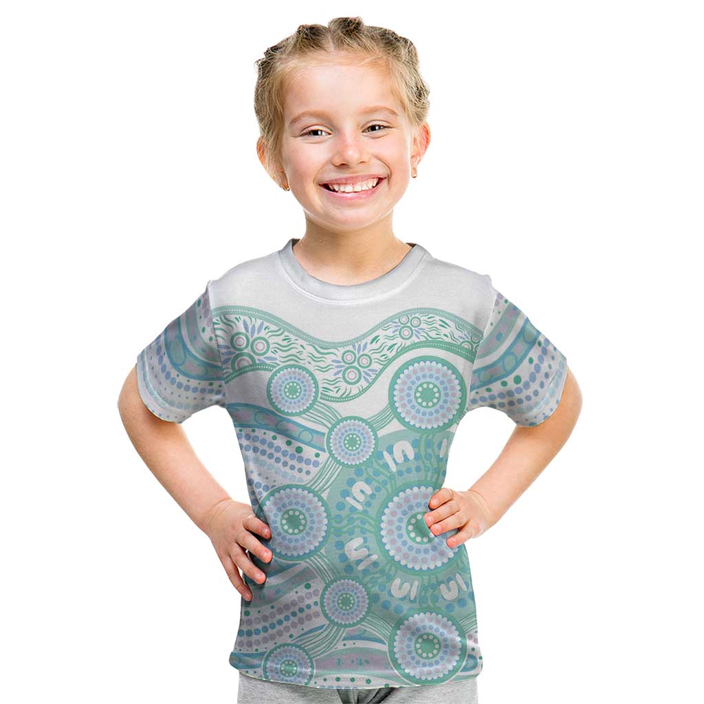 Australian Indigenous Aboriginal Art Kid T Shirt Vivid Pastel Teal Green