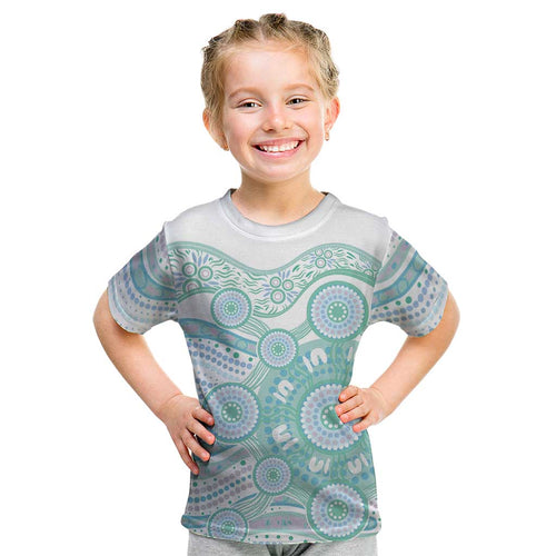 Australian Indigenous Aboriginal Art Kid T Shirt Vivid Pastel Teal Green