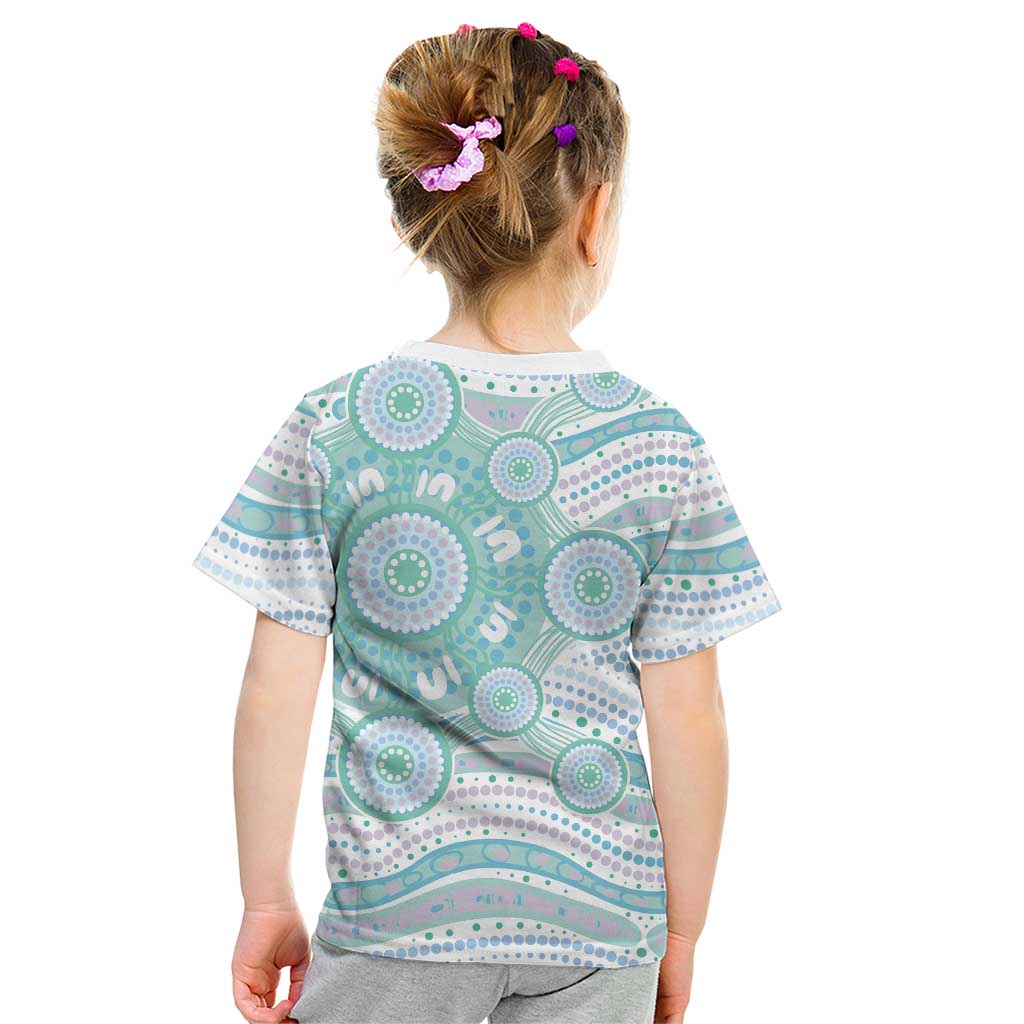 Australian Indigenous Aboriginal Art Kid T Shirt Vivid Pastel Teal Green