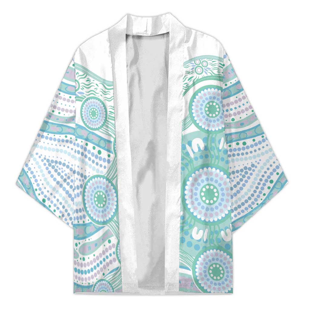 Australian Indigenous Aboriginal Art Kimono Vivid Pastel Teal Green