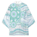 Australian Indigenous Aboriginal Art Kimono Vivid Pastel Teal Green