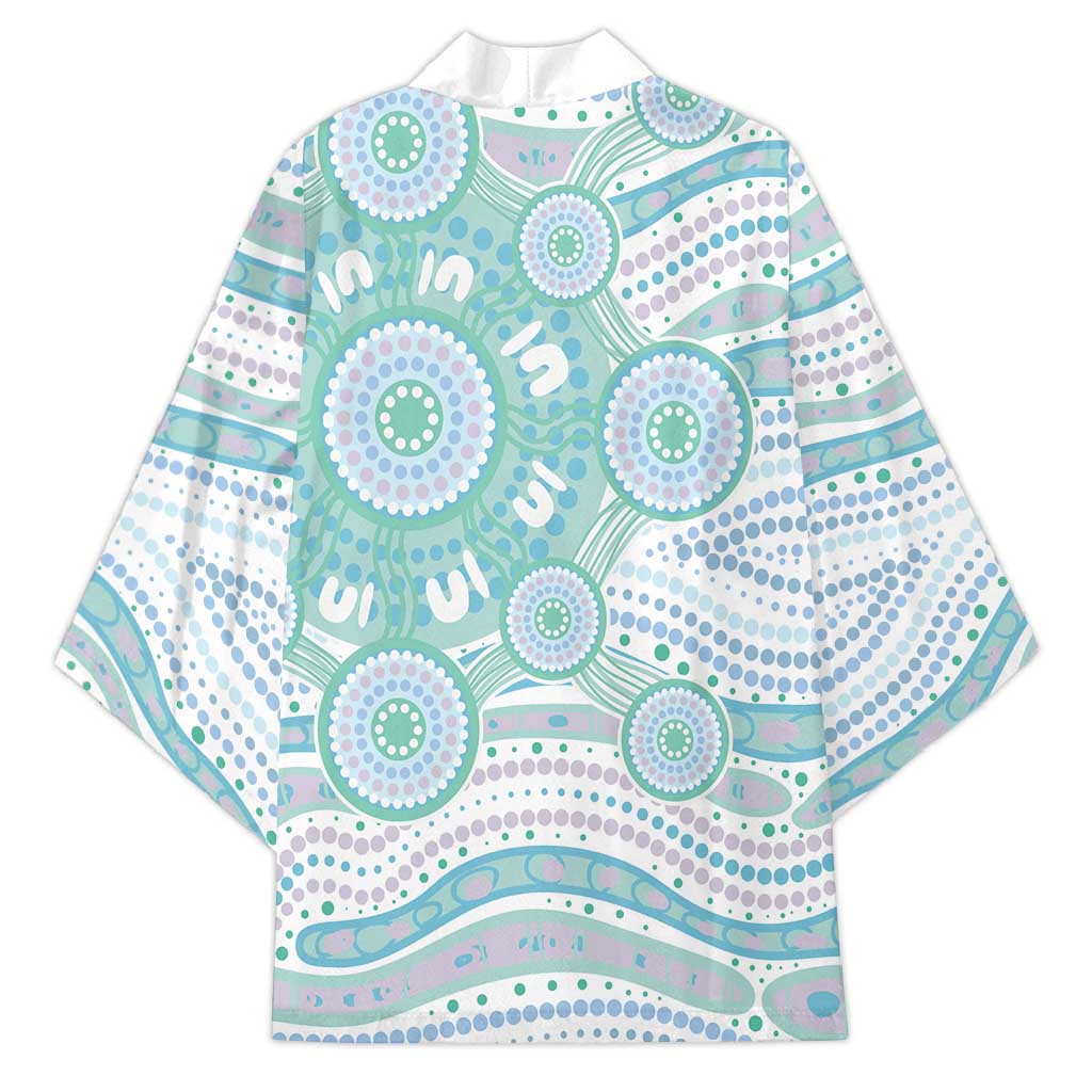 Australian Indigenous Aboriginal Art Kimono Vivid Pastel Teal Green