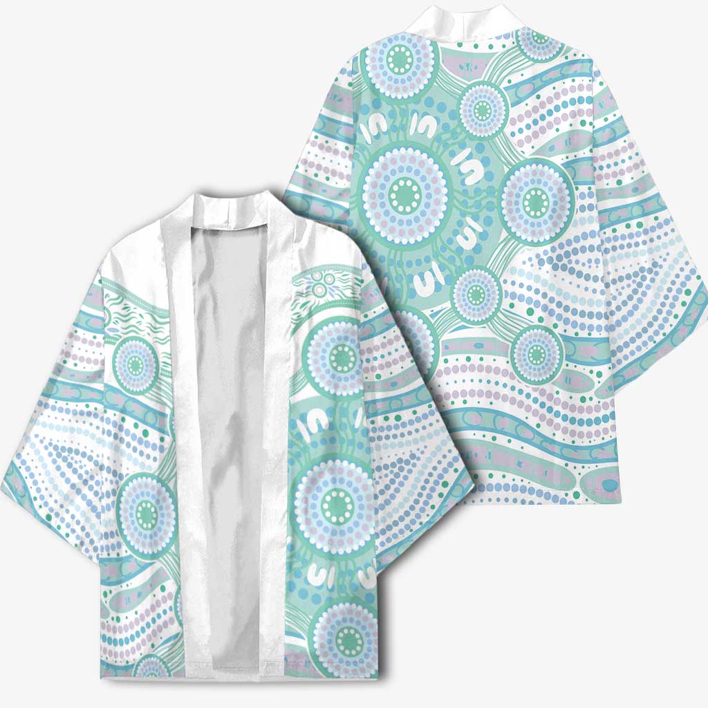 Australian Indigenous Aboriginal Art Kimono Vivid Pastel Teal Green