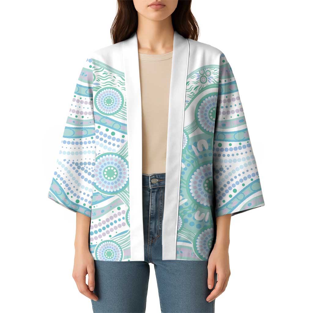 Australian Indigenous Aboriginal Art Kimono Vivid Pastel Teal Green