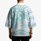 Australian Indigenous Aboriginal Art Kimono Vivid Pastel Teal Green