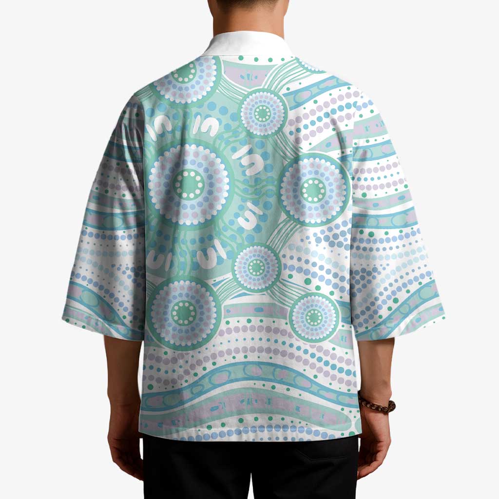 Australian Indigenous Aboriginal Art Kimono Vivid Pastel Teal Green