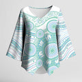 Australian Indigenous Aboriginal Art Kimono Sleeve Blouse Vivid Pastel Teal Green