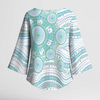 Australian Indigenous Aboriginal Art Kimono Sleeve Blouse Vivid Pastel Teal Green