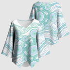 Australian Indigenous Aboriginal Art Kimono Sleeve Blouse Vivid Pastel Teal Green