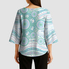 Australian Indigenous Aboriginal Art Kimono Sleeve Blouse Vivid Pastel Teal Green