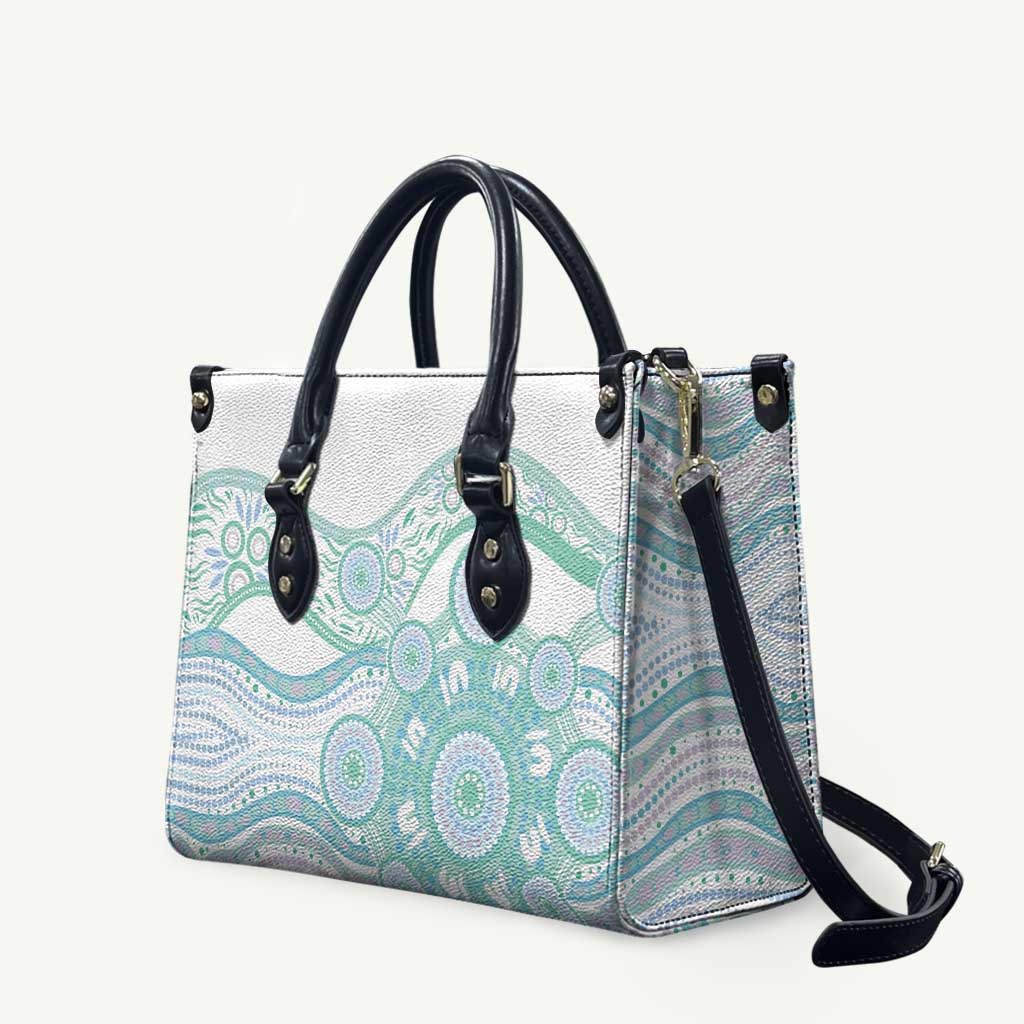 Australian Indigenous Aboriginal Art Leather Bag Vivid Pastel Teal Green