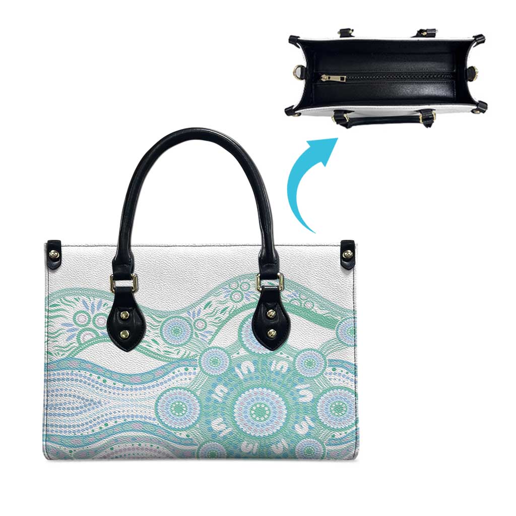 Australian Indigenous Aboriginal Art Leather Bag Vivid Pastel Teal Green