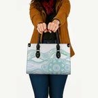Australian Indigenous Aboriginal Art Leather Bag Vivid Pastel Teal Green