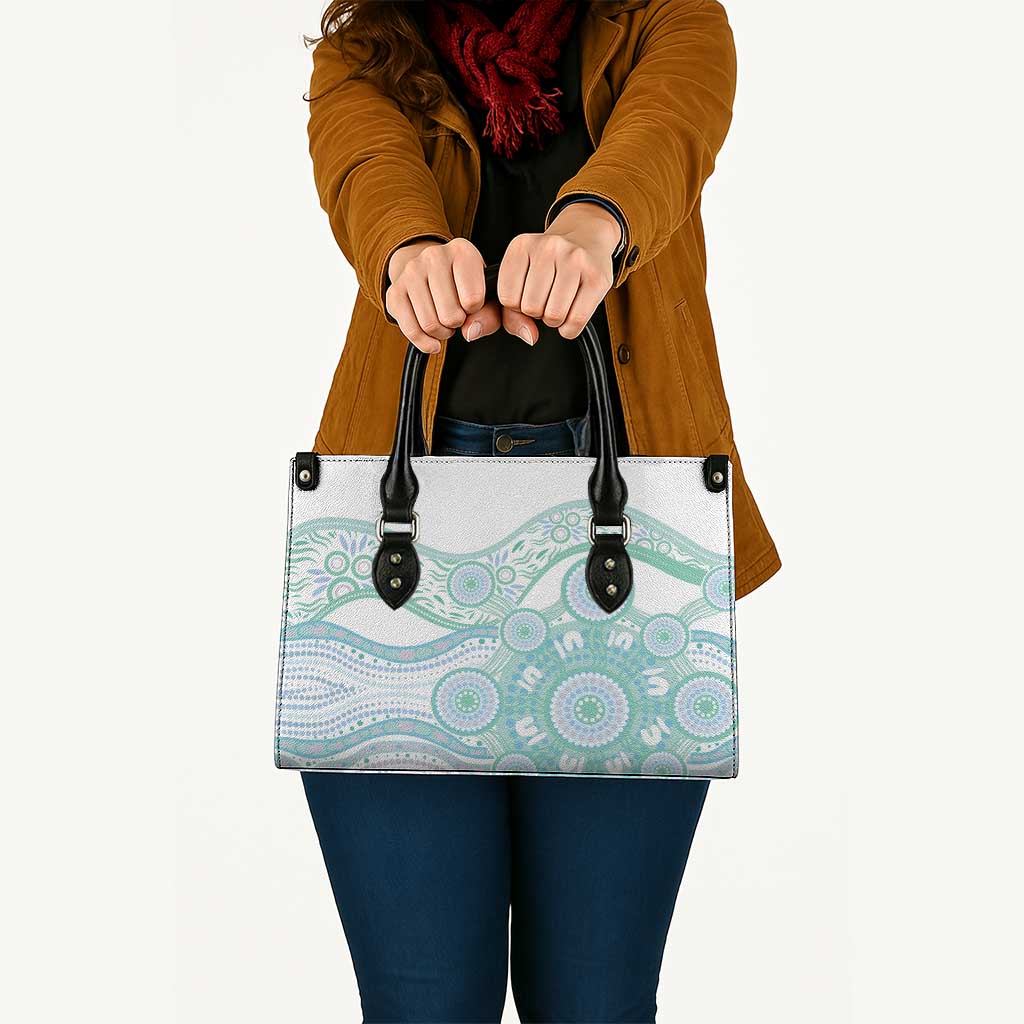 Australian Indigenous Aboriginal Art Leather Bag Vivid Pastel Teal Green