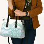 Australian Indigenous Aboriginal Art Leather Bag Vivid Pastel Teal Green