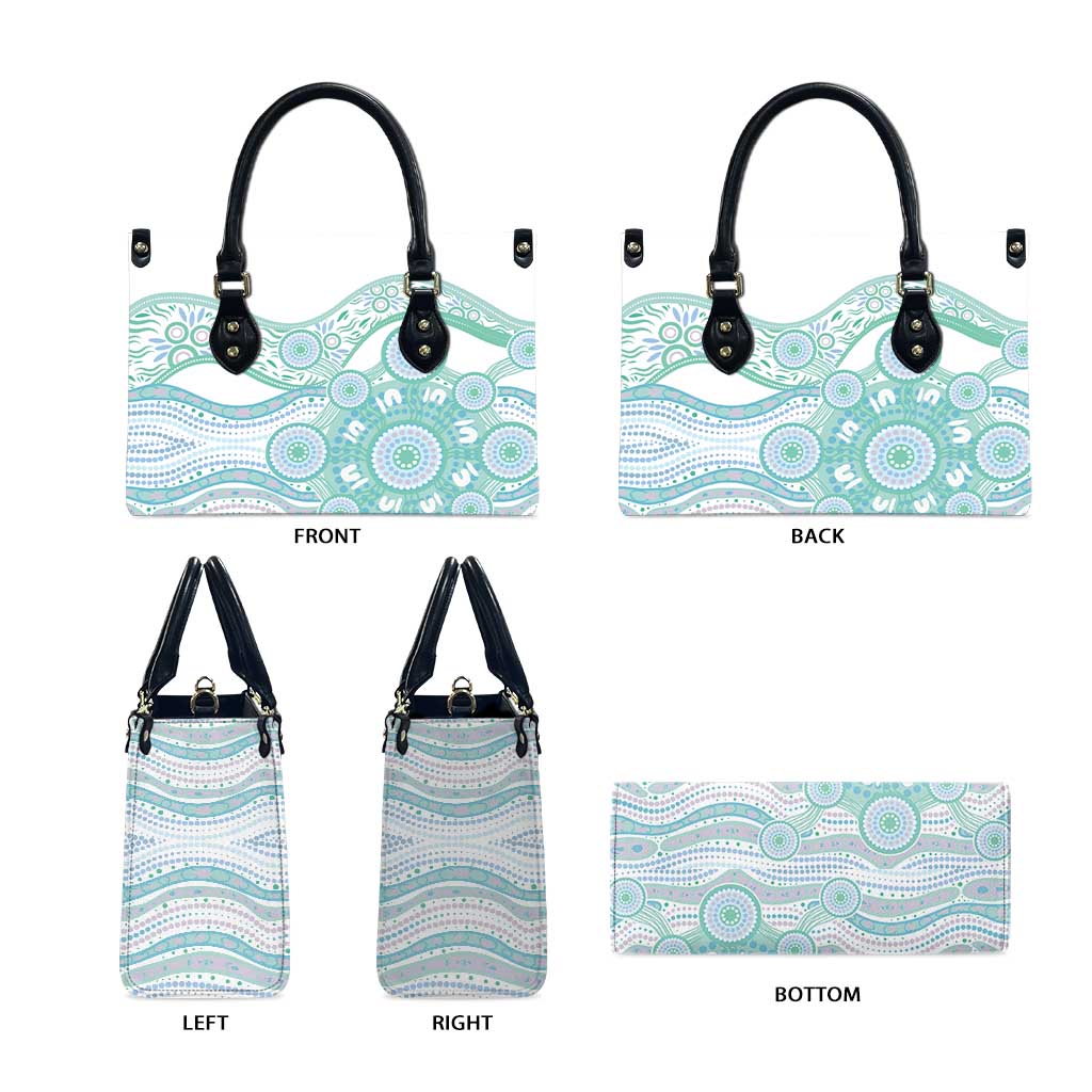Australian Indigenous Aboriginal Art Leather Bag Vivid Pastel Teal Green