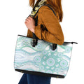 Australian Indigenous Aboriginal Art Leather Tote Bag Vivid Pastel Teal Green