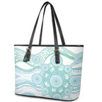 Australian Indigenous Aboriginal Art Leather Tote Bag Vivid Pastel Teal Green