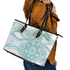Australian Indigenous Aboriginal Art Leather Tote Bag Vivid Pastel Teal Green