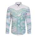 Australian Indigenous Aboriginal Art Long Sleeve Button Shirt Vivid Pastel Teal Green