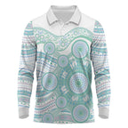 Australian Indigenous Aboriginal Art Long Sleeve Polo Shirt Vivid Pastel Teal Green