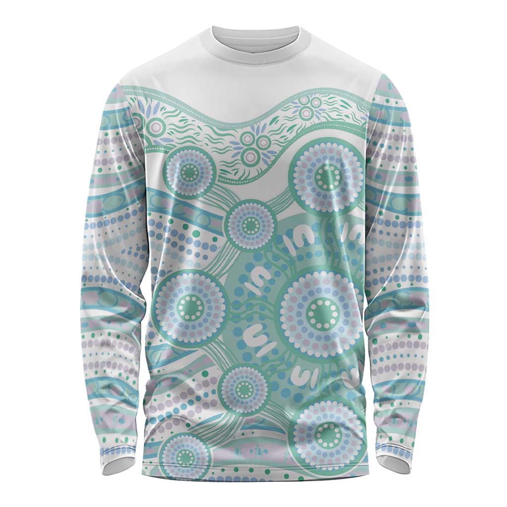 Australian Indigenous Aboriginal Art Long Sleeve Shirt Vivid Pastel Teal Green