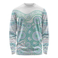 Australian Indigenous Aboriginal Art Long Sleeve Shirt Vivid Pastel Teal Green