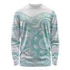 Australian Indigenous Aboriginal Art Long Sleeve Shirt Vivid Pastel Teal Green