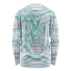 Australian Indigenous Aboriginal Art Long Sleeve Shirt Vivid Pastel Teal Green
