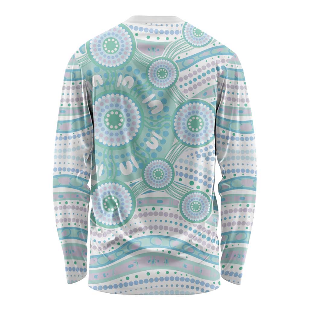 Australian Indigenous Aboriginal Art Long Sleeve Shirt Vivid Pastel Teal Green