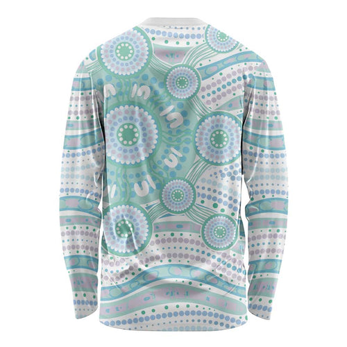 Australian Indigenous Aboriginal Art Long Sleeve Shirt Vivid Pastel Teal Green