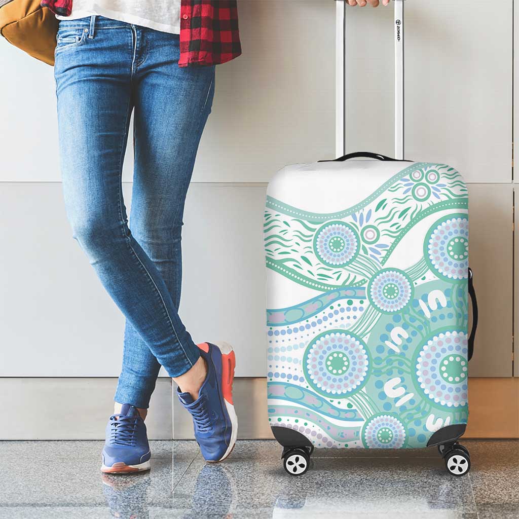 Australian Indigenous Aboriginal Art Luggage Cover Vivid Pastel Teal Green