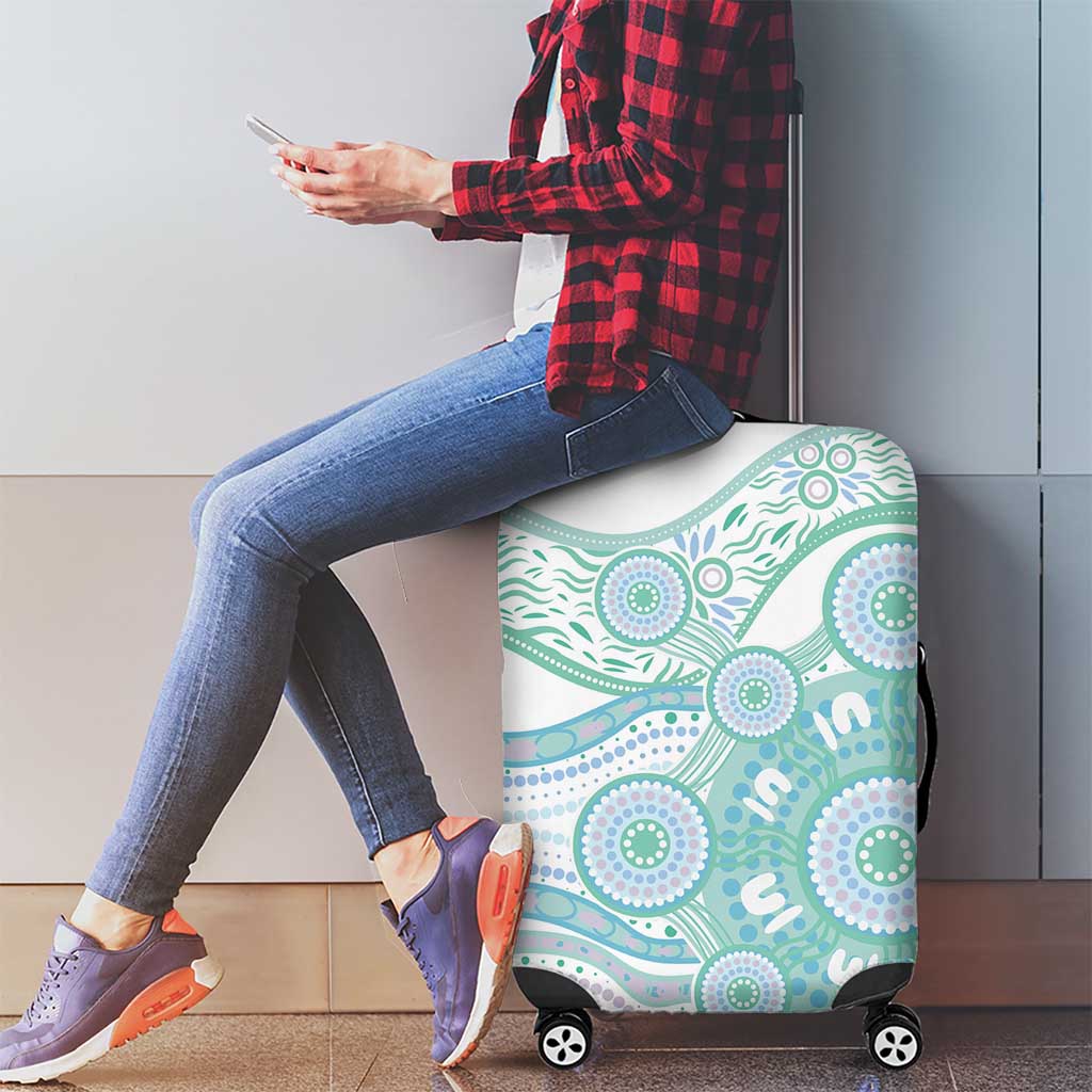 Australian Indigenous Aboriginal Art Luggage Cover Vivid Pastel Teal Green