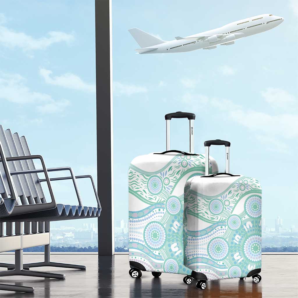 Australian Indigenous Aboriginal Art Luggage Cover Vivid Pastel Teal Green