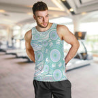 Australian Indigenous Aboriginal Art Men Tank Top Vivid Pastel Teal Green