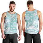 Australian Indigenous Aboriginal Art Men Tank Top Vivid Pastel Teal Green