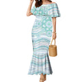 Australian Indigenous Aboriginal Art Mermaid Dress Vivid Pastel Teal Green