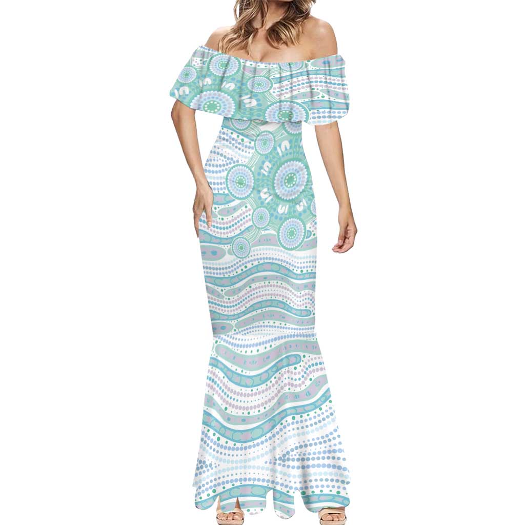 Australian Indigenous Aboriginal Art Mermaid Dress Vivid Pastel Teal Green
