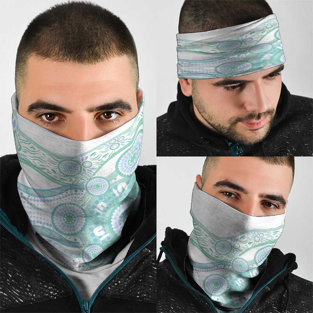 Australian Indigenous Aboriginal Art Neck Gaiter Vivid Pastel Teal Green