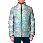 Australian Indigenous Aboriginal Art Padded Jacket Vivid Pastel Teal Green