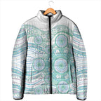 Australian Indigenous Aboriginal Art Padded Jacket Vivid Pastel Teal Green