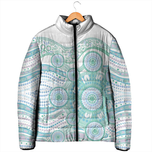 Australian Indigenous Aboriginal Art Padded Jacket Vivid Pastel Teal Green