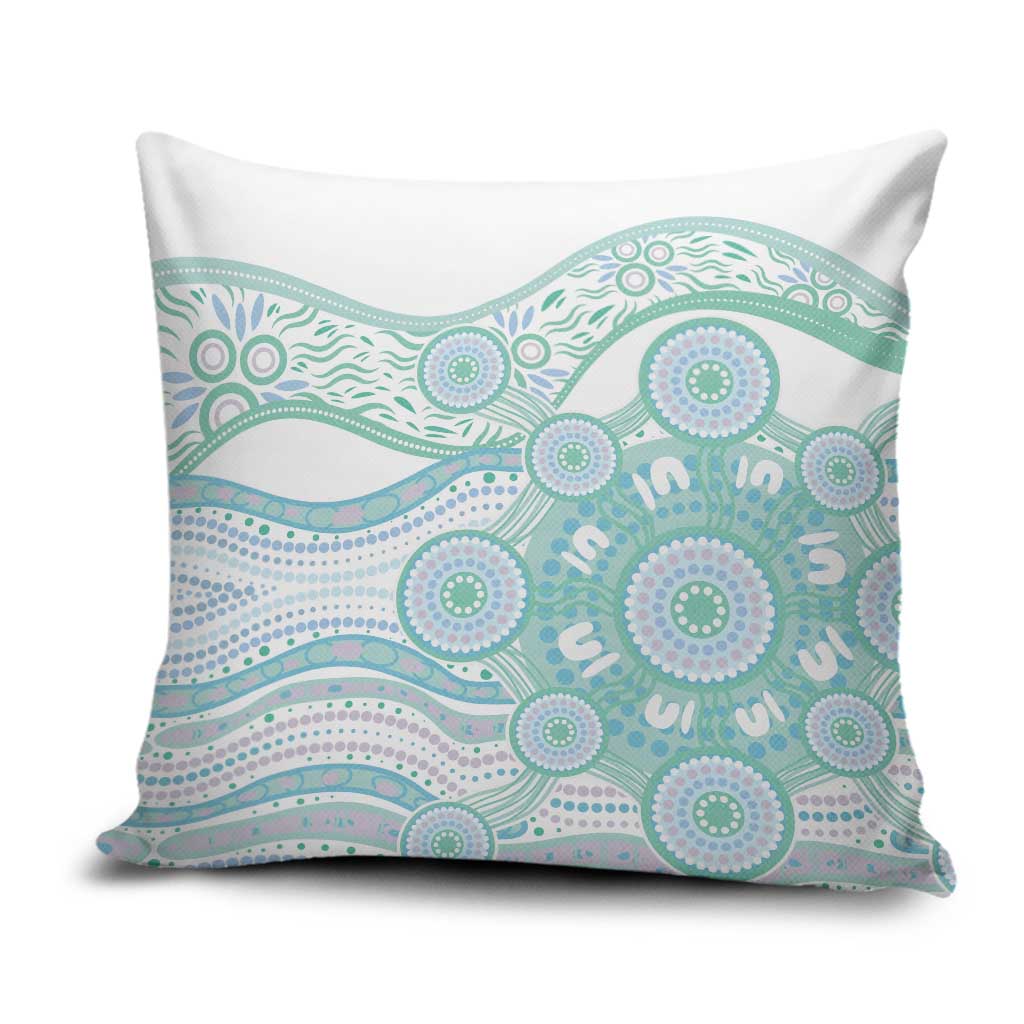 Australian Indigenous Aboriginal Art Pillow Cover Vivid Pastel Teal Green