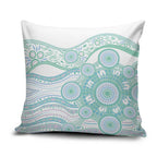 Australian Indigenous Aboriginal Art Pillow Cover Vivid Pastel Teal Green